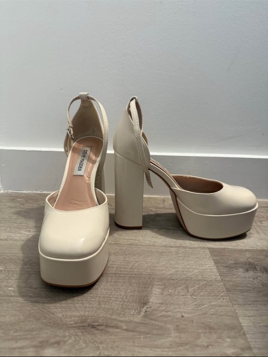 Steve Madden Shoes - Steve Madden Cream Platform Block Heel Mary Jane Pumps